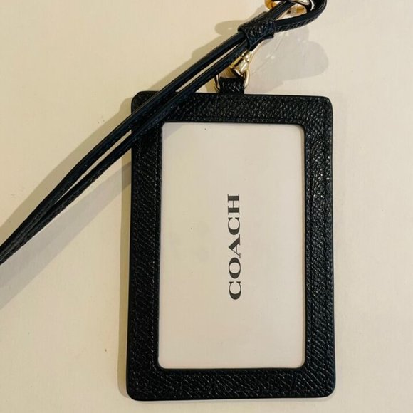 Coach Badge ID Lanyard Holder in Signature Canvas w/leather Black - Picture 2 of 5